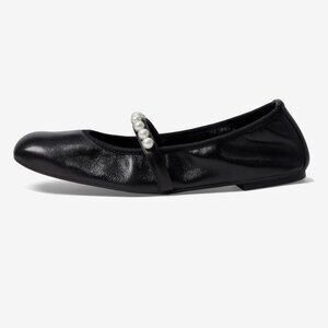 Stuart Weitzman Women's Goldie Black Ballet Flat with Pearls